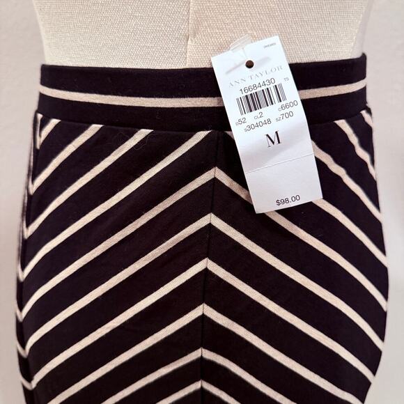 Ann Taylor Black  Beige Chevron Stripe Maxi Skirt Medium Fall Office Chic New - Picture 3 of 7